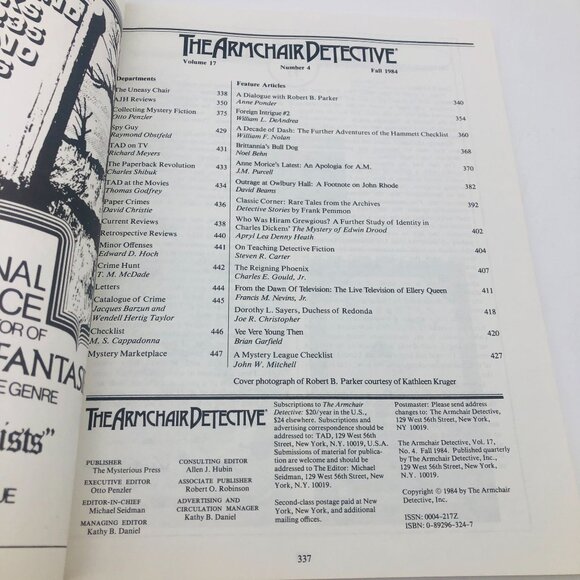 Vintage The Armchair Detective Magazine Fall 1984 Vol 17 No 4 - Picture 3 of 4